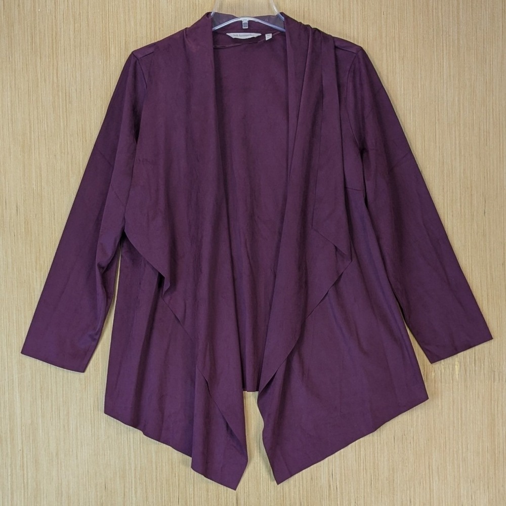 Soft Surroundings Faux Suede Draped Open Front Cardigan Size PXL Plum Purple